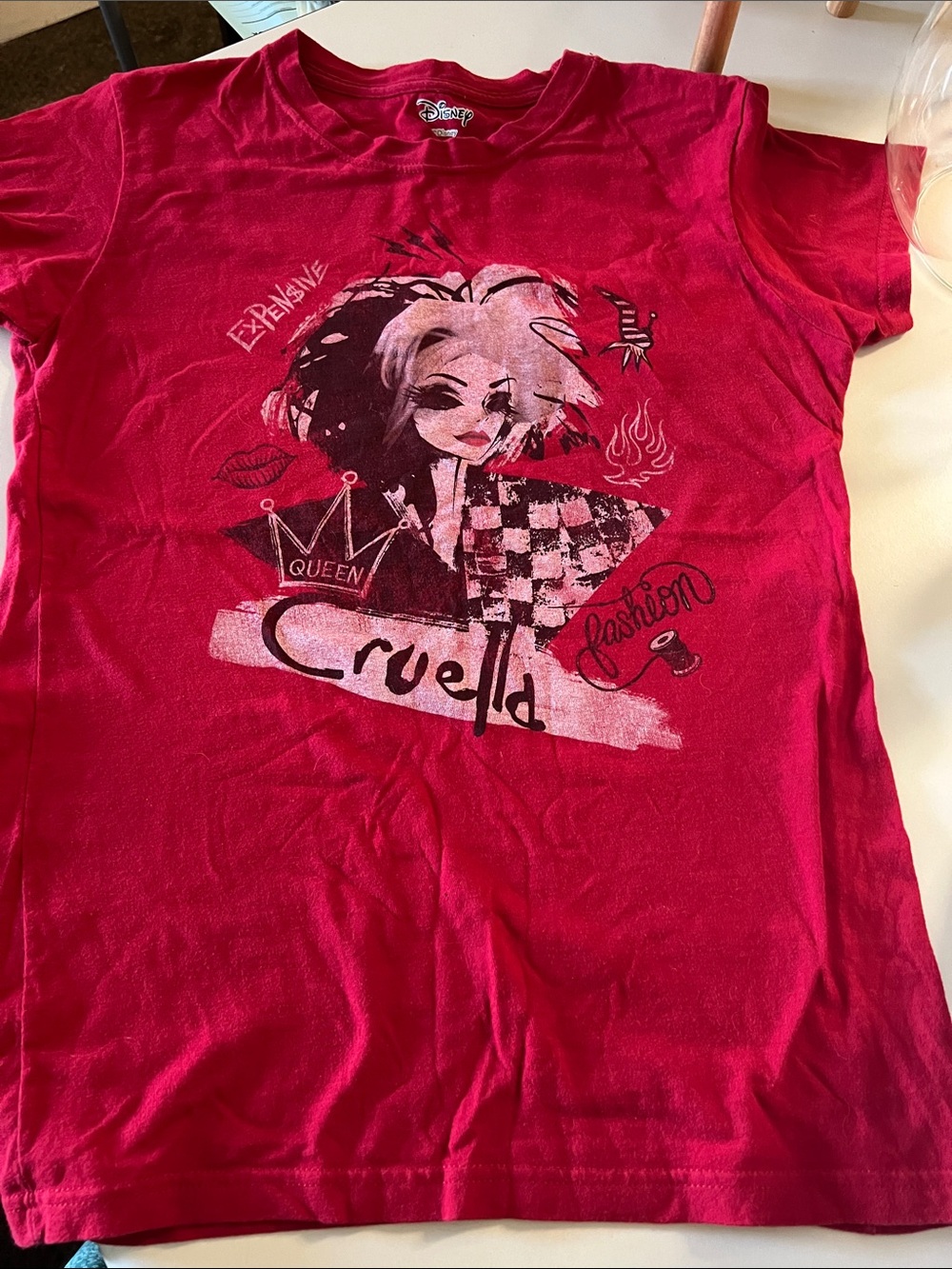 Disney Cruella Graphic Tee in Red with Black & White Accents